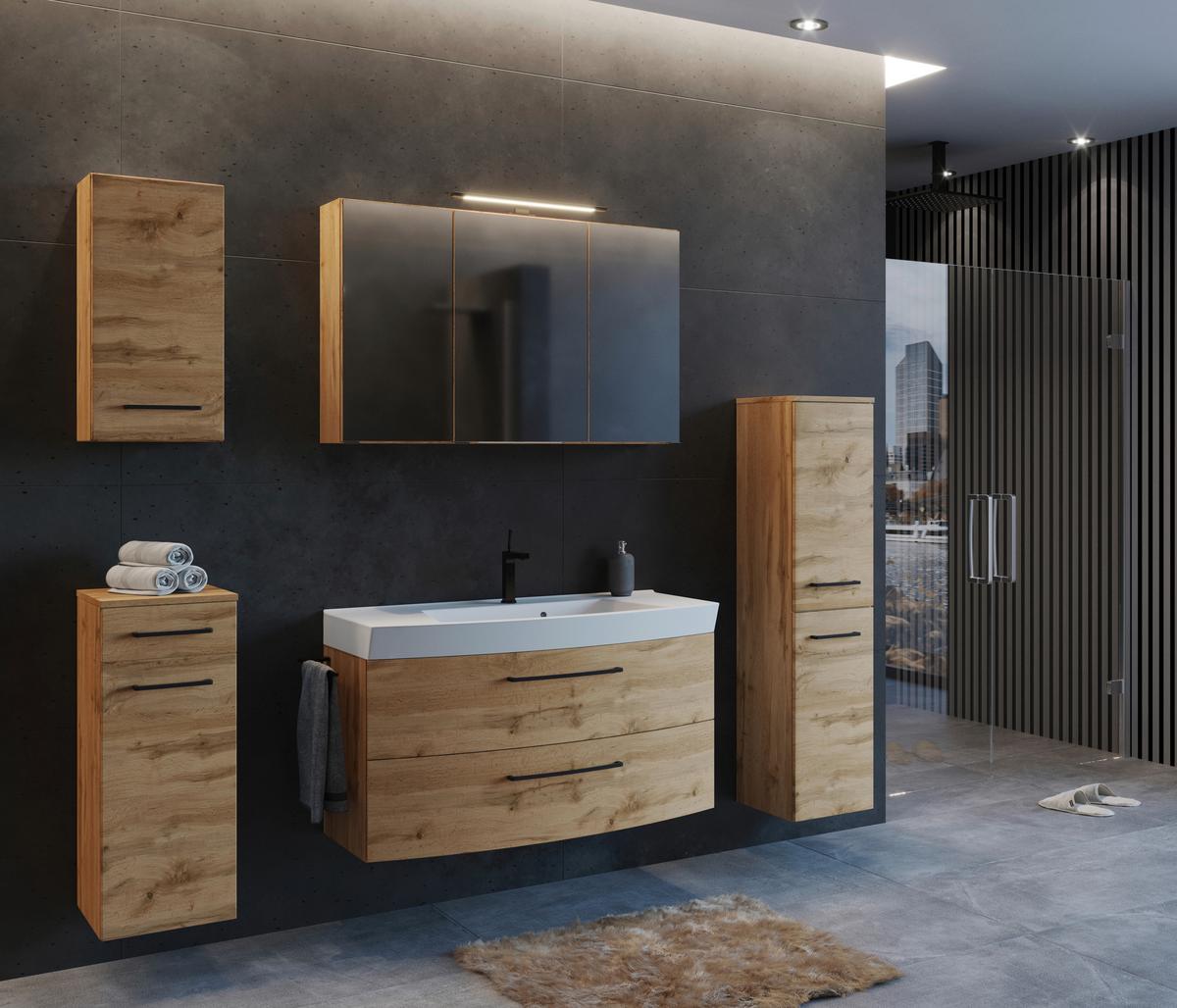 Spiegelschrank Manchester Led 3 Türen 100x64x20 cm - Eichefarben, MODERN, Glas/Holzwerkstoff (100/64/20cm) - Held