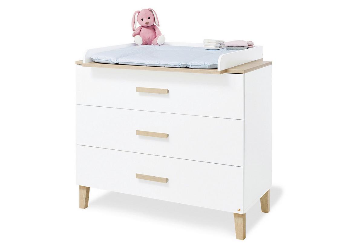 Babyzimmer 3-Teilig. weiß/Natur - Eichefarben/Weiß, Basics, Holzwerkstoff - Pinolino