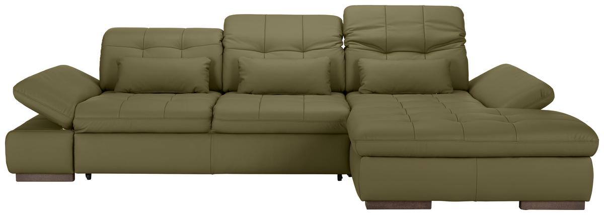 Rohová sedačka SANFINO, pravá, olivovozelená pravá koža - olivovozelená/chrómová, Konventionell, kov/koža (305/199cm) - Premium Living