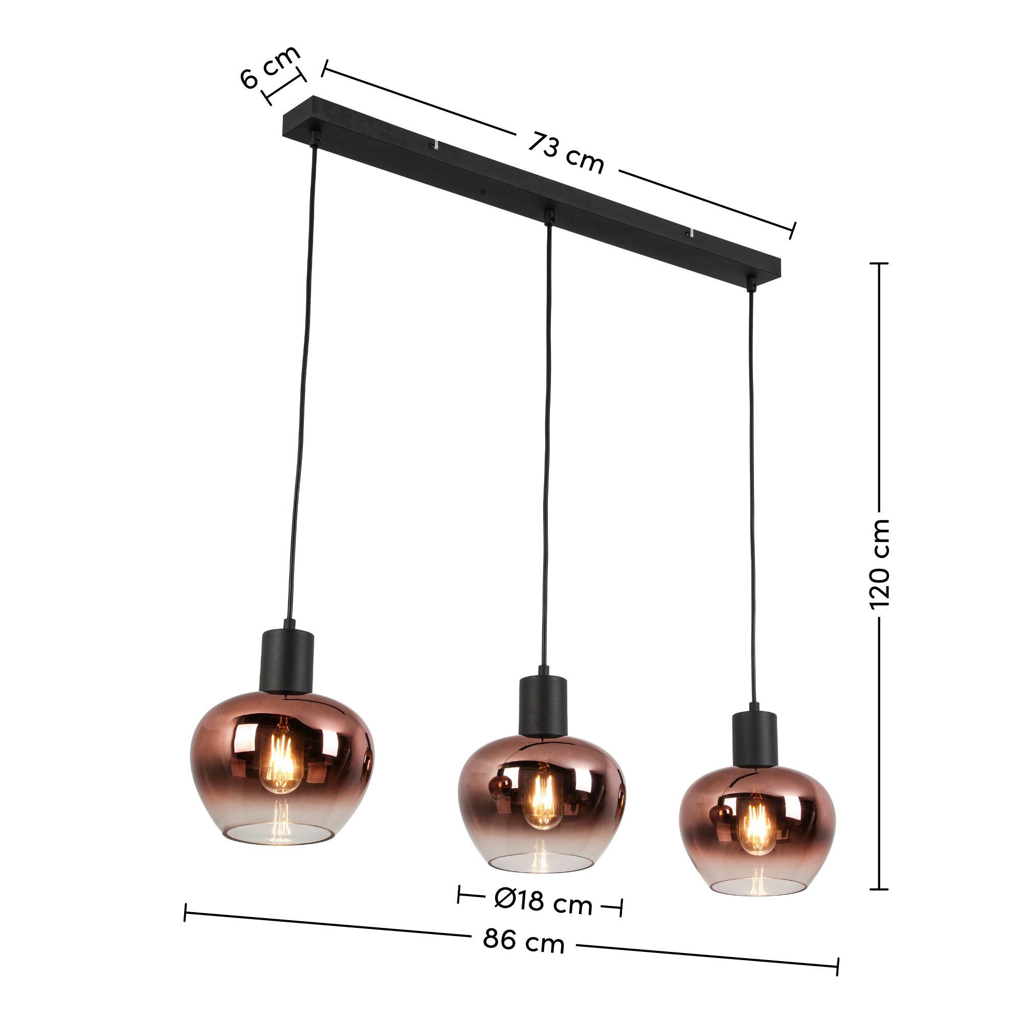 Hängeleuchte Sani - Schwarz/Kupferfarben, MODERN, Glas/Kunststoff (86/18/120cm) - James Wood