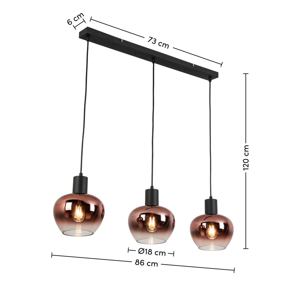 Hängeleuchte Sani - Schwarz/Kupferfarben, MODERN, Glas/Kunststoff (86/18/120cm) - James Wood