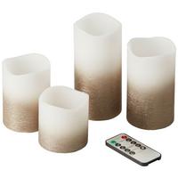 LED-Kerzenset Dafina Gold/Weiß mit Fernbedienung, 4er-Set - Champagner/Weiß, Design, Naturmaterialien/Papier - Luca Bessoni