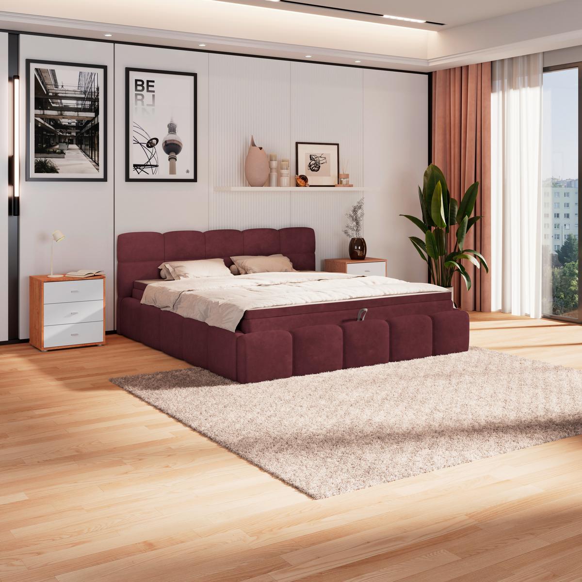 Polsterbett Noe Bordeaux 160x200 Cm - Bordeaux/Schwarz, Trend, Textil/Metall (160/200cm)