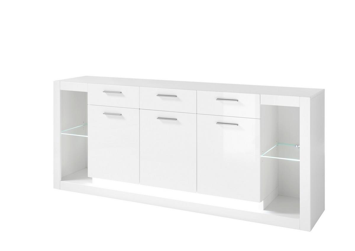 Sideboard Meran Weiß B: 198 cm - Weiß Hochglanz/Weiß, Design, Glas/Holzwerkstoff (198/83/43cm) - MID.YOU