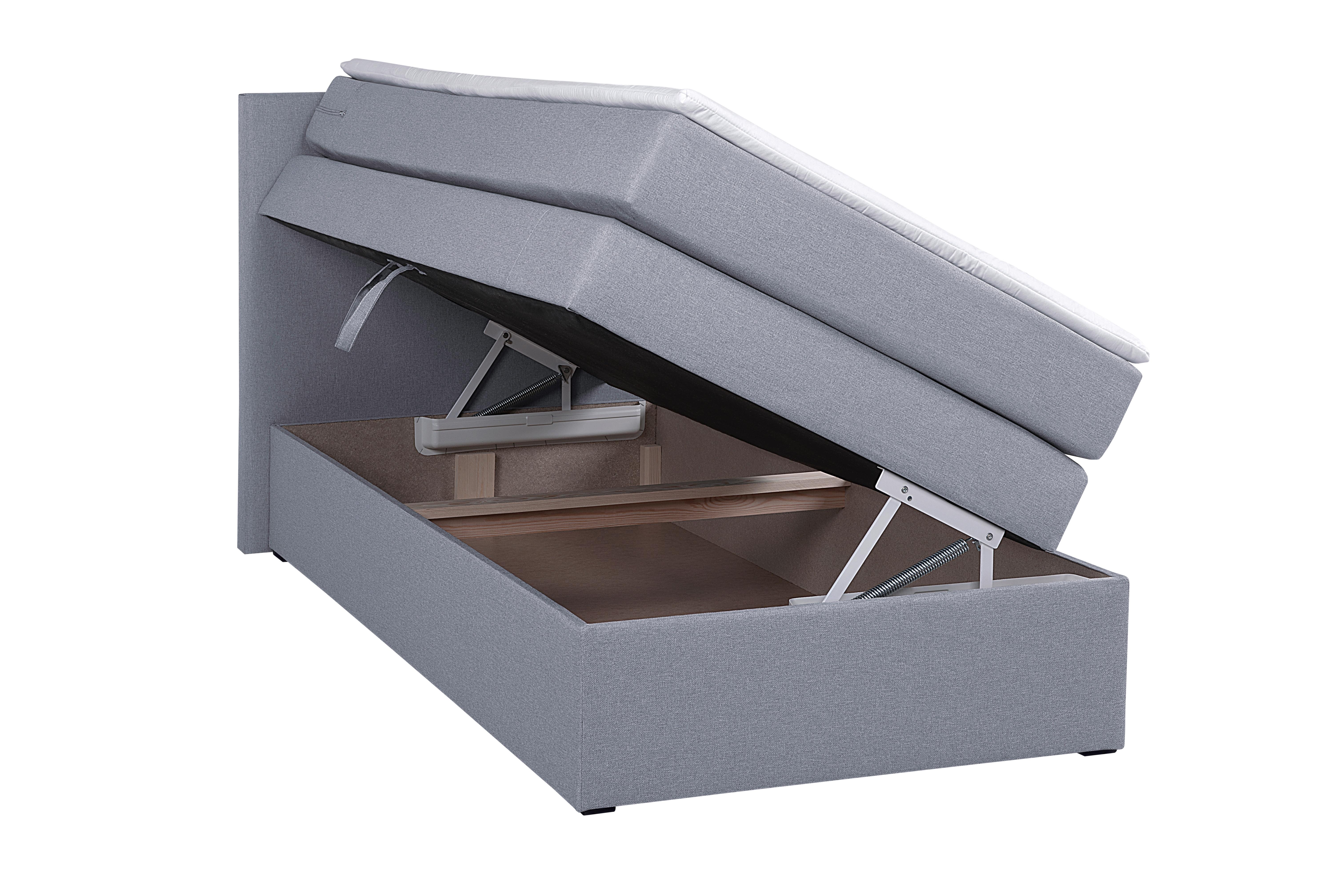 Boxspringbett mit Bettkasten Siam Twist 90x200 cm Grau - Silberfarben/Schwarz, Basics, Holzwerkstoff/Textil (90/200cm)