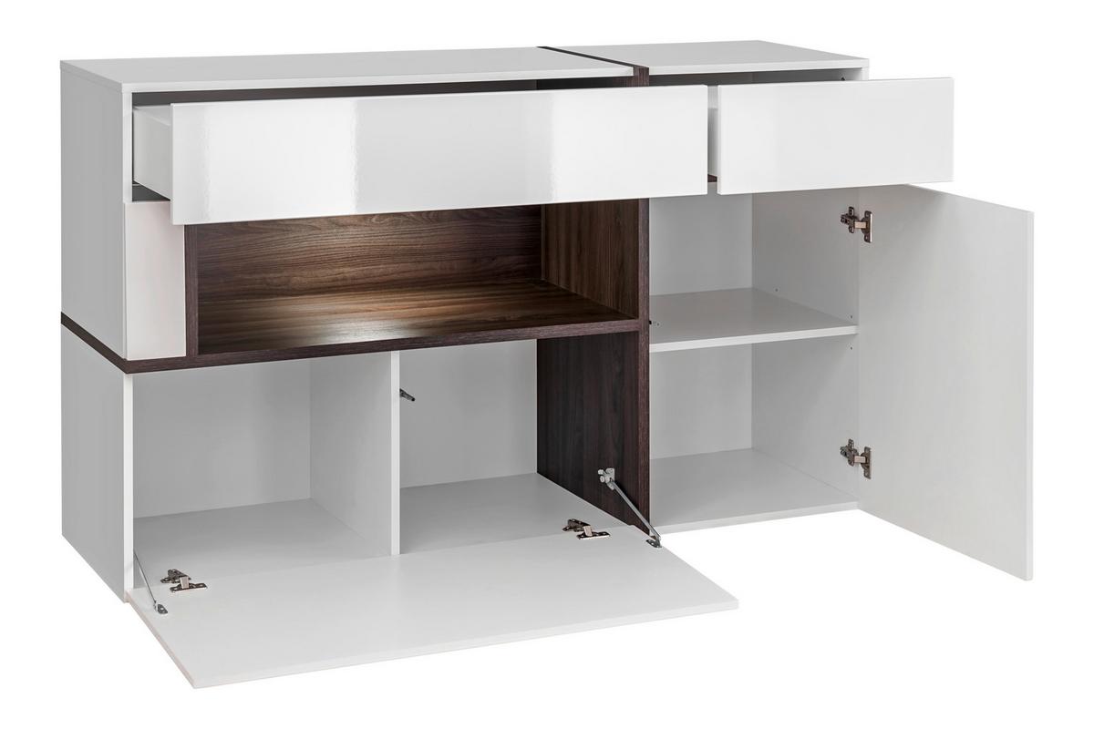 Široká komoda CROSS bílá - bílá/barvy jilmu, Moderní, kompozitní dřevo/plast (150/90/45cm) - Premium Living