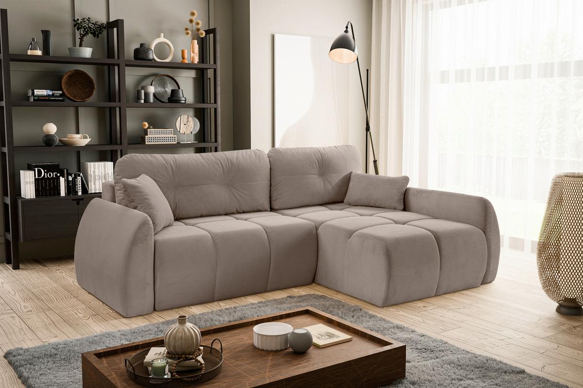 Ecksofa Sancho Long Beigebraun S: 255x155cm - Beigebraun/Schwarz, Basics, Holz/Textil (255/155cm) - MID.YOU