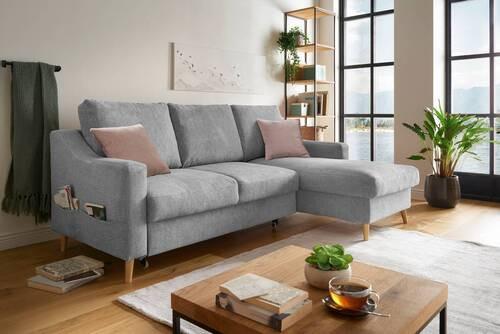Ecksofa mit Bettkasten Valentina Grau Massiv - Dunkelrosa/Naturfarben, Design, Textil (228/150cm) - MID.YOU