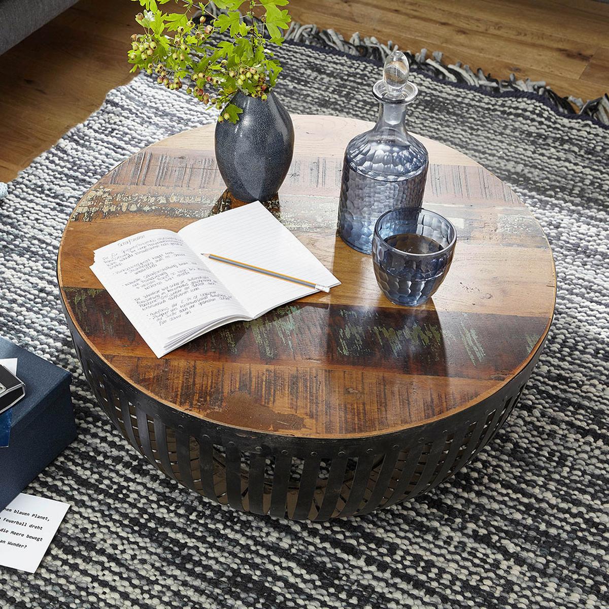 Konferenčný stolík NISHA - recyklované drevo - hnedá/čierna, Design, kov/drevo (70/70/33cm) - MID.YOU