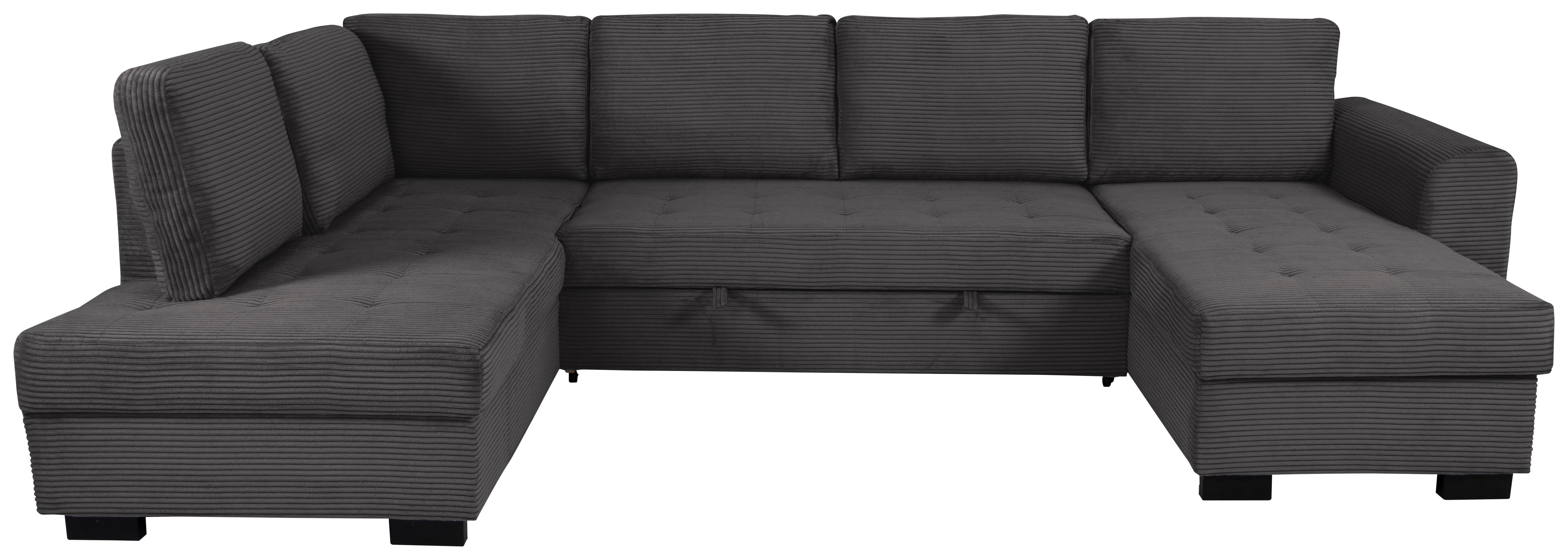Souprava U MALTE, levá, šedý manšestr - šedá/černá, Moderní, textil/plast (178/305/155cm) - Based
