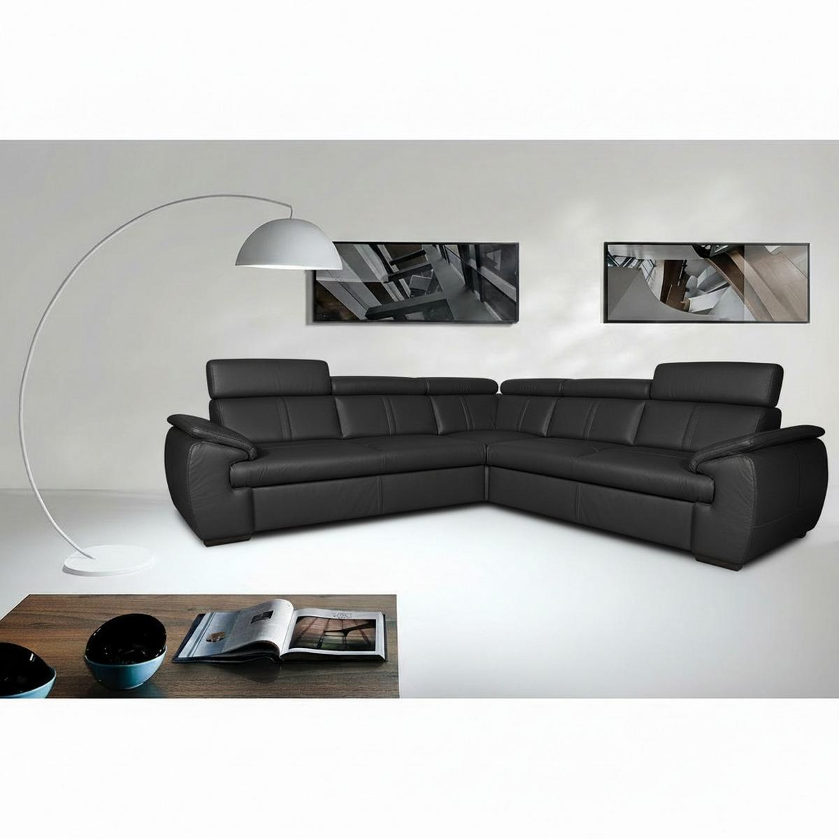 Ecksofa City Schwarz B: 265x265 cm - Wengefarben/Schwarz, Design, Leder (265/265cm) - Livetastic