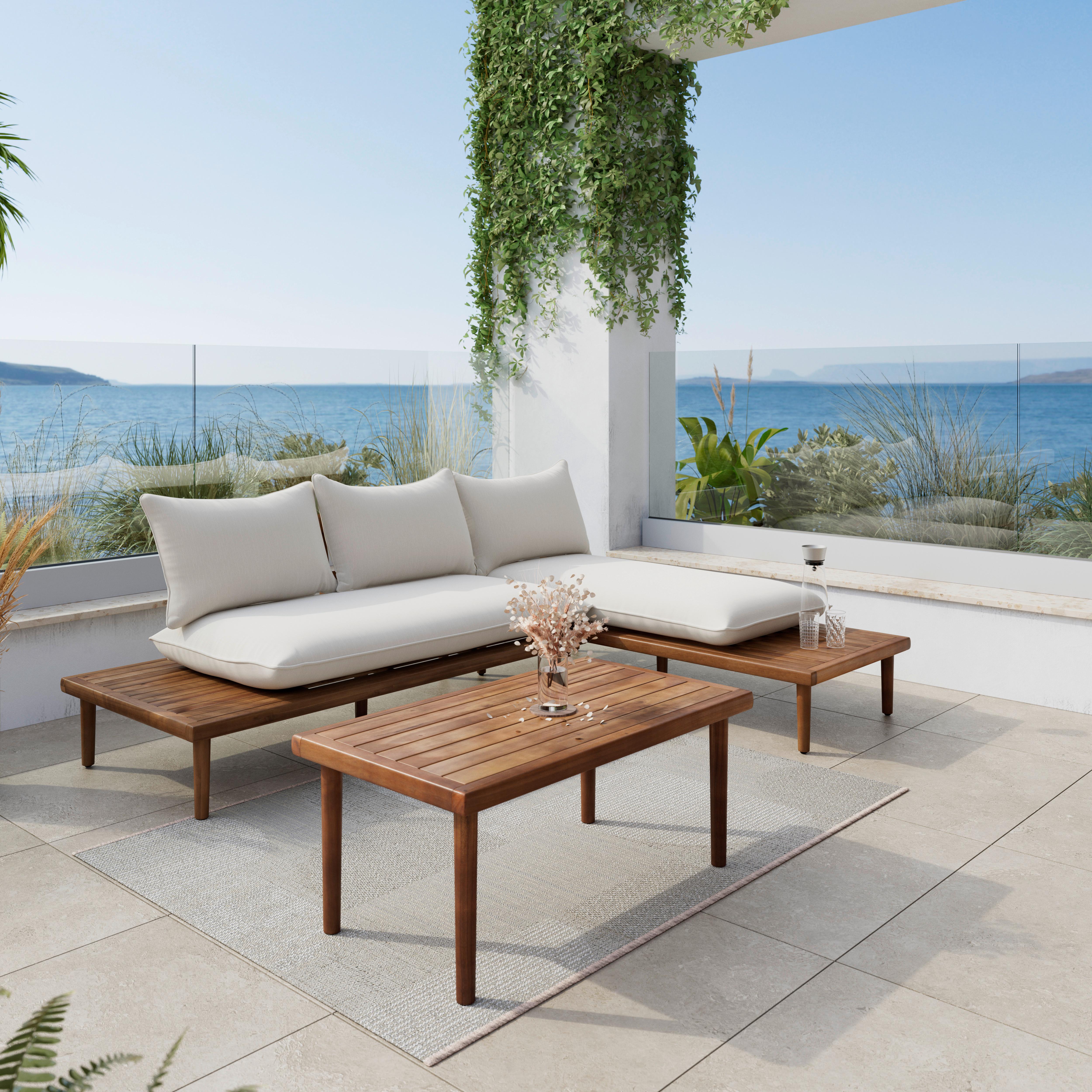 TERASOVÁ SEDACÍ SOUPRAVA DONA - barvy teak/barvy dubu, Moderní, dřevo/textil (213/68/71cm) - Bessagi Garden