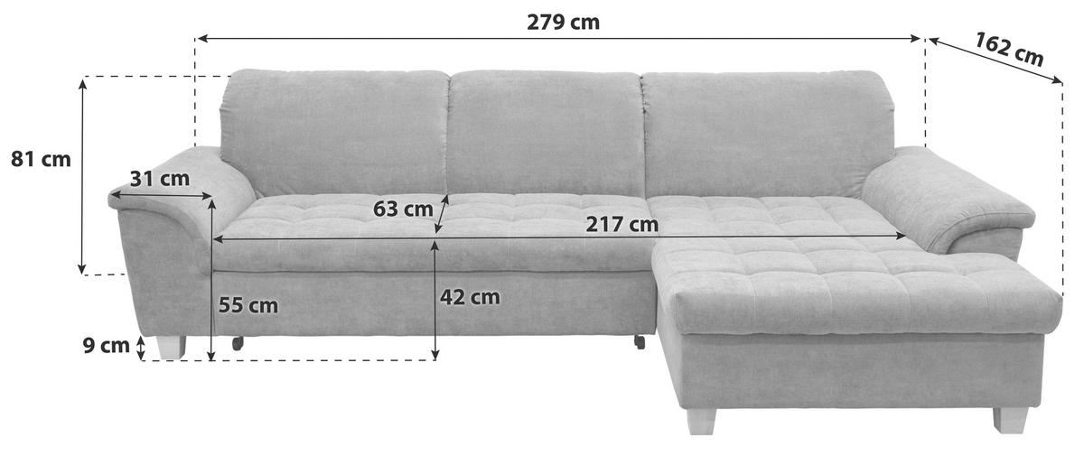Ecksofa Franzi Dunkelgrau Mikrofaser - Eichefarben/Dunkelgrau, KONVENTIONELL, Textil (279/162cm) - MID.YOU