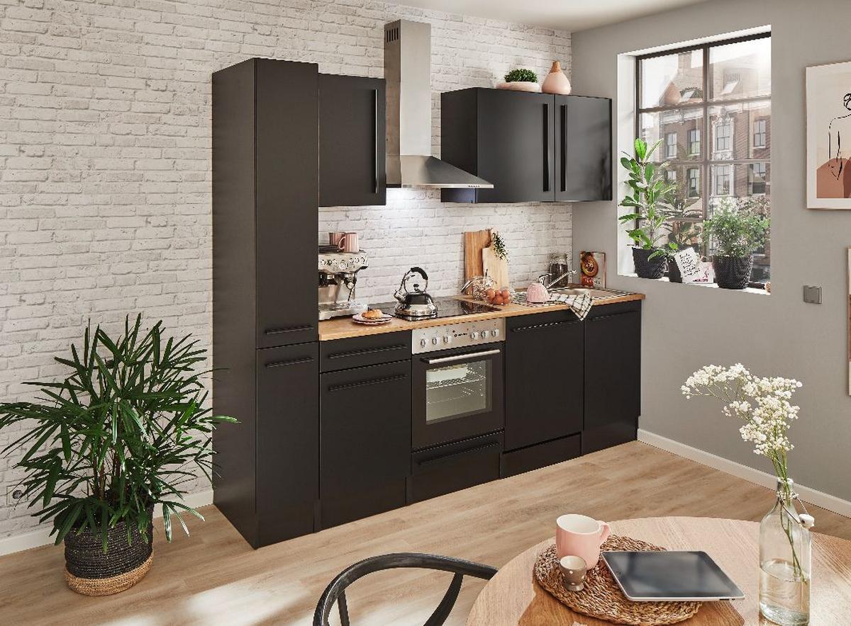 Kuchyňský blok JACQUELINE bez spotřebičů, šířka 250 cm - černá/barvy dubu, Lifestyle, kompozitní dřevo/plast (250cm) - MID.YOU
