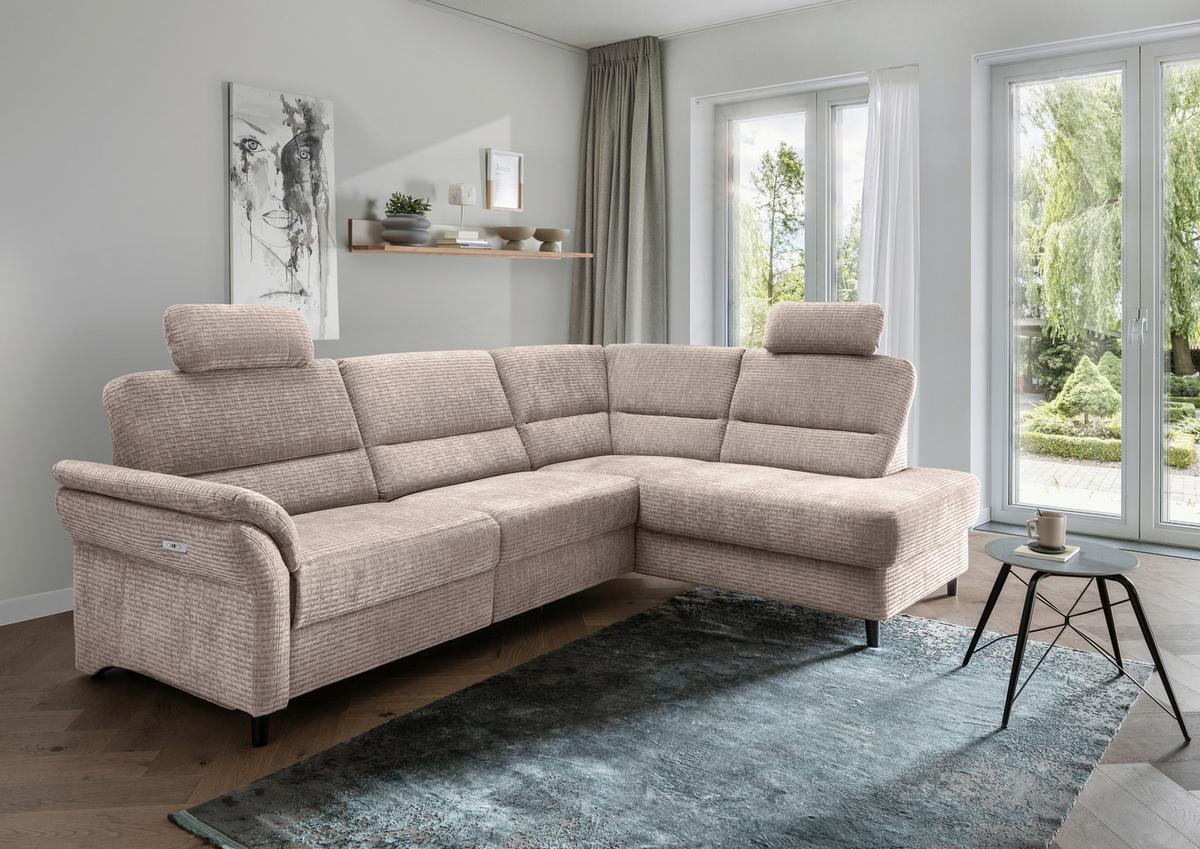 Ecksofa Cavoli Beige Relaxfunktion S: 266x190 cm - Beige/Schwarz, MODERN, Textil (266/190cm) - Livetastic