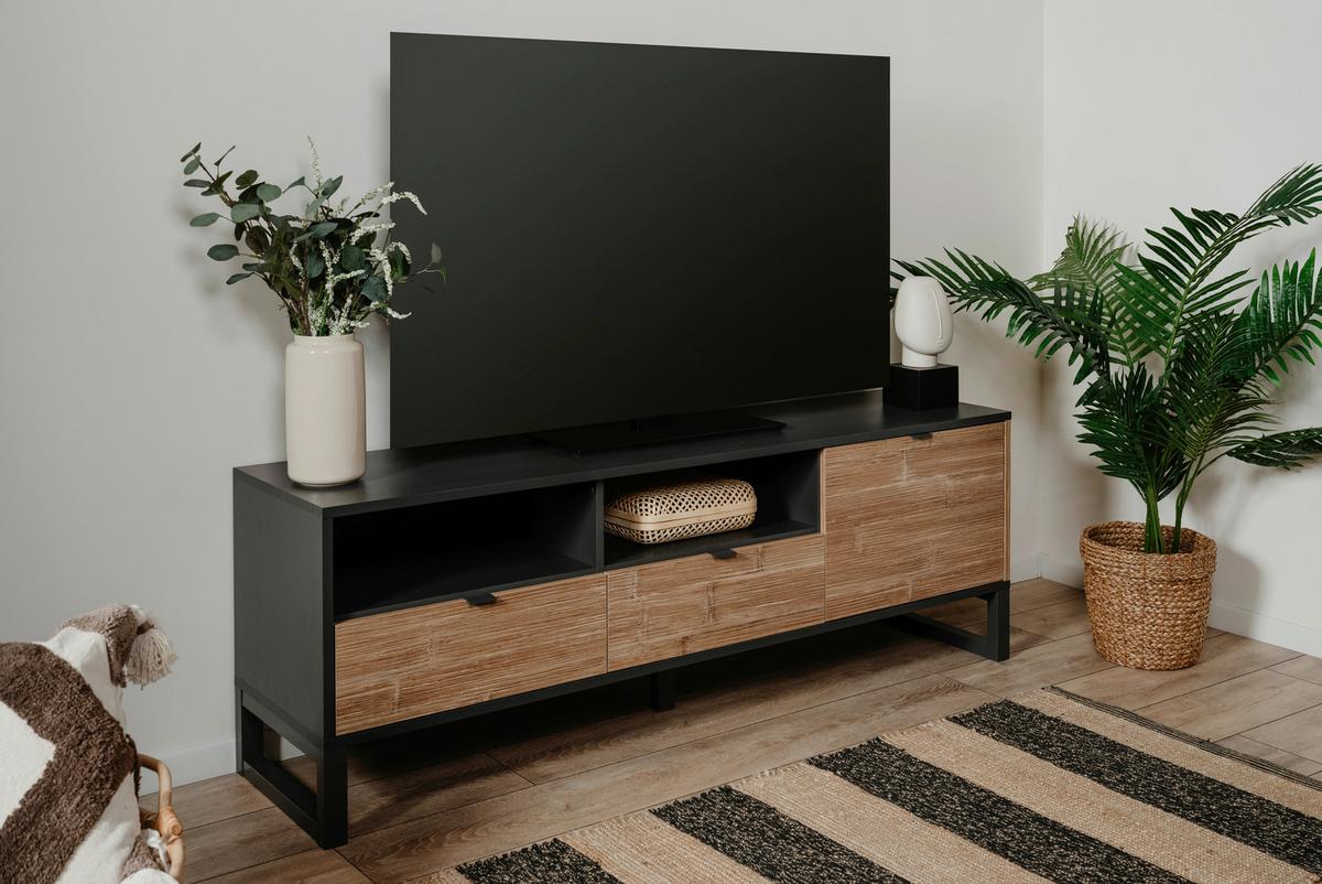 TV-Element Sumatra B: 160 cm Anthrazit/Bambus Dekor - Anthrazit, Design, Holzwerkstoff (160/56/40cm) - MID.YOU
