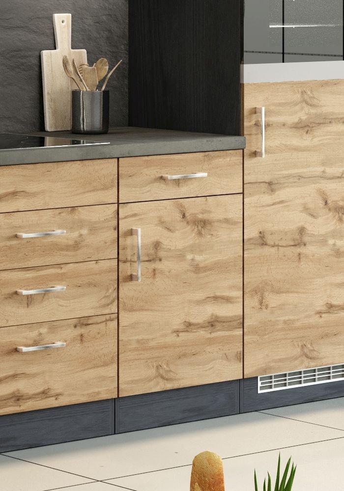 Küchenunterschrank Chic B: 50 cm Eichefarben mit Lade - Anthrazit/Eiche Wotan, MODERN, Holzwerkstoff (50/85/60cm) - Held