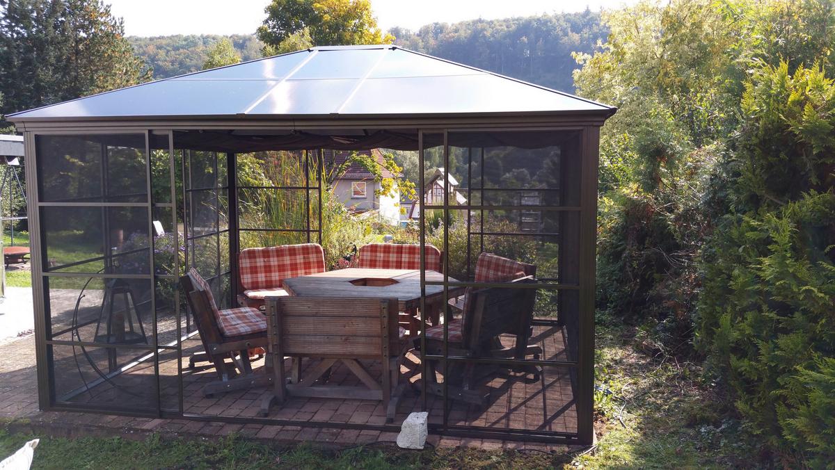 Pavillon Castel 427x362 cm Wetterfest Gartenpavillon - Bronzefarben, Basics, Kunststoff/Metall (427/296/362cm)