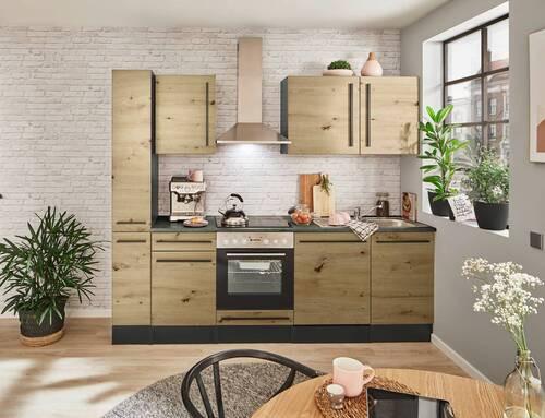 Küchenzeile Jazz 8 mit Geräten 250 cm Anthrazit/Eiche Dekor