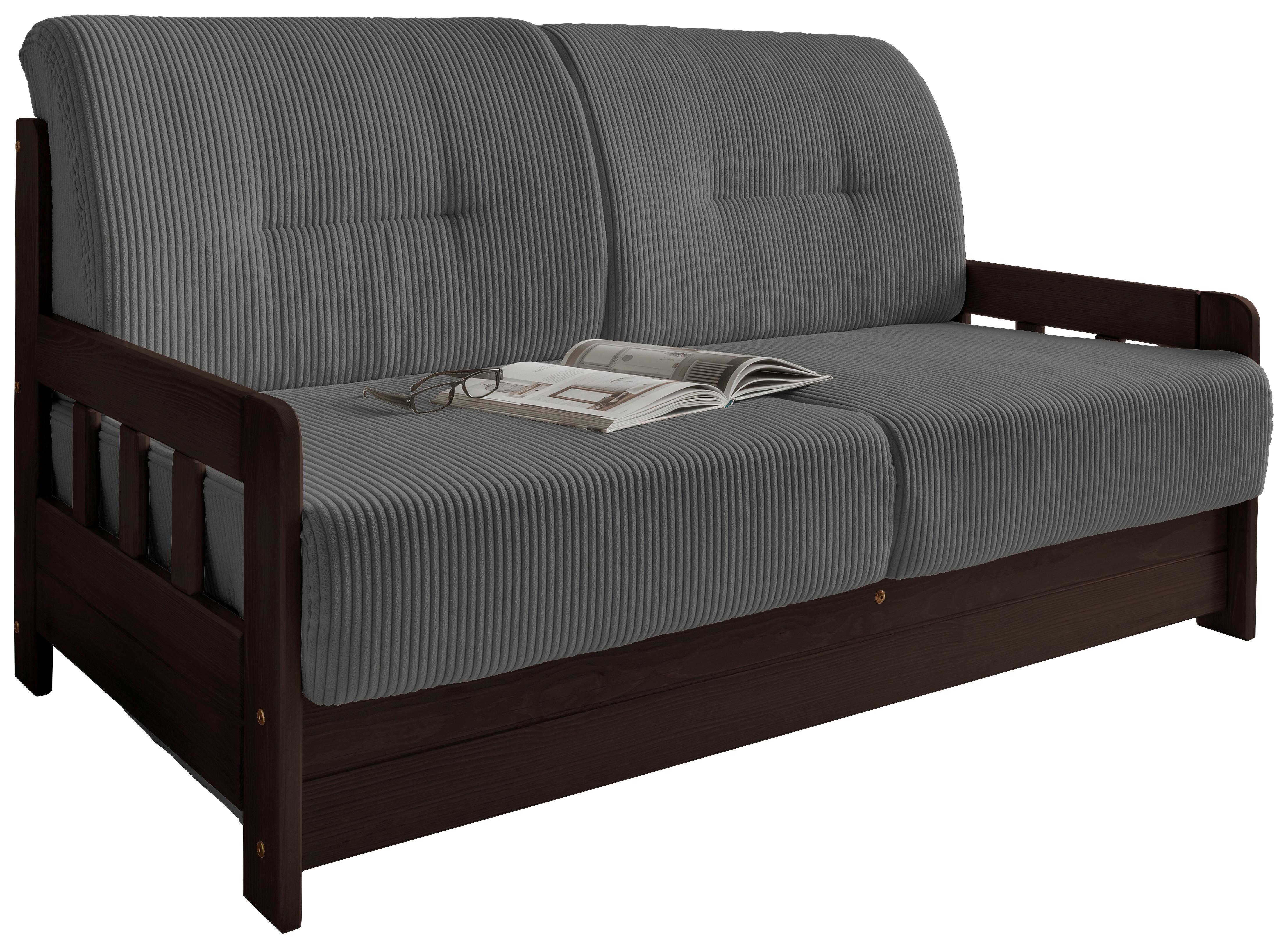 2-Sitzer-Sofa mit Schlaffunktion Camino B:154 cm - Nussbaumfarben/Grau, MODERN, Holz/Textil (154/88/90cm) - Livetastic