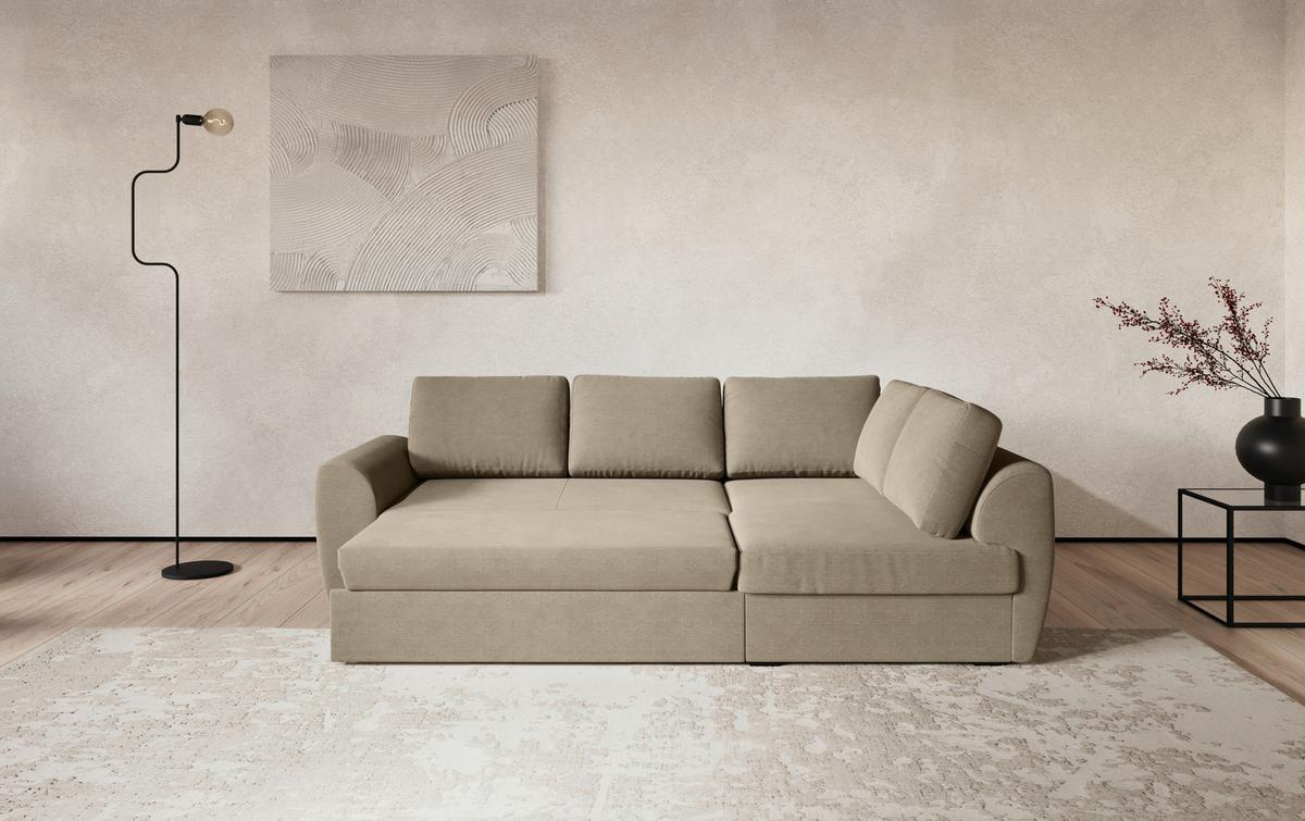 Ecksofa mit Bettfunktion Drift Cord braun, B: 253cm - Schwarz/Braun, Trend, Textil (253/154cm)