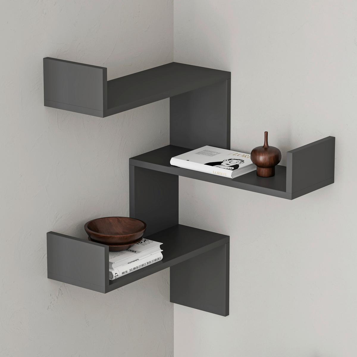 Wandregal Luksa Eckregal - Anthrazit, Design, Holzwerkstoff (60/90/22cm) - Livetastic