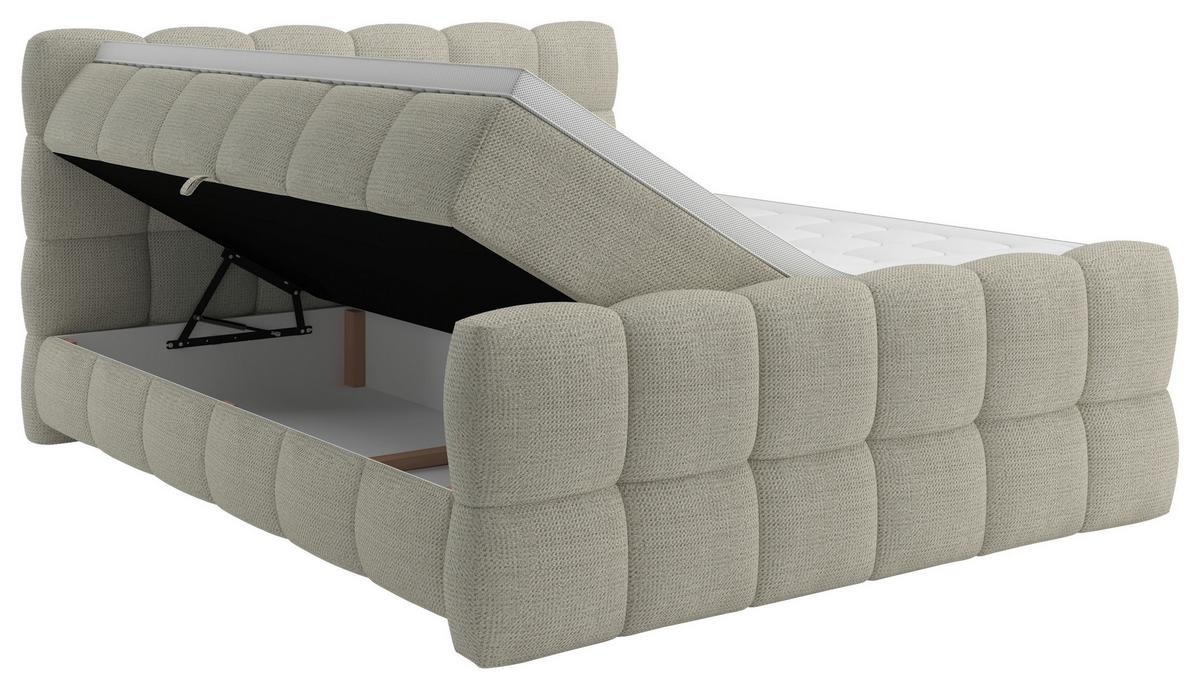BOXSPRINGBETT inkl. Bettkasten 120x220 - Ecru/Schwarz, Trend, Holz/Holzwerkstoff (120/220cm) - Sembella