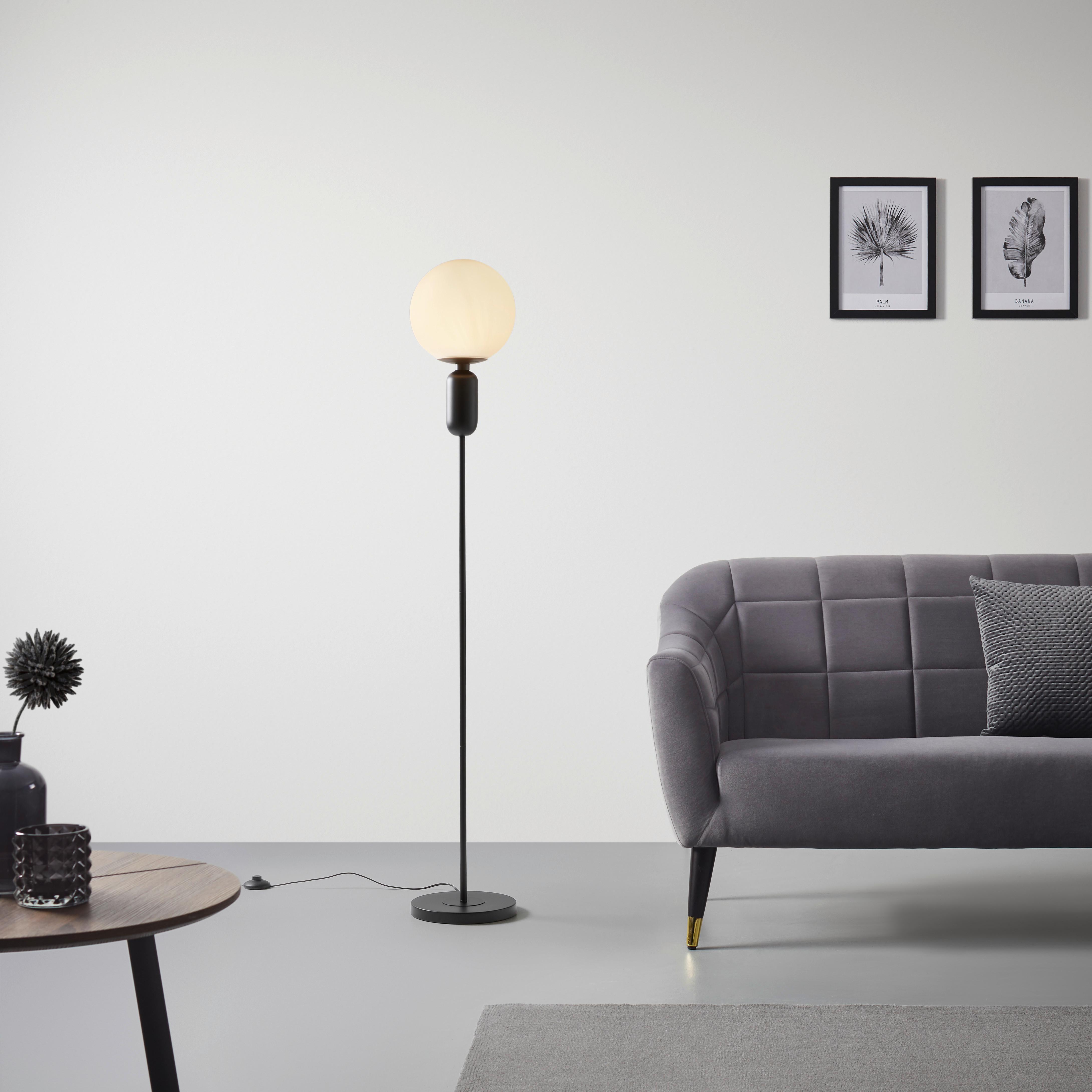 Stojaca lampa Tiano čierna - čierna, Modern, kov/sklo (25/155cm) - Bessagi Home