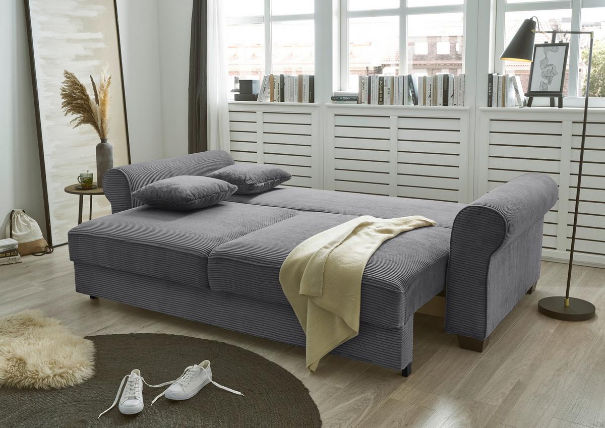 3-sitzer-sofa Mit Schlaf- Funktion Angelina Anthrazit - Anthrazit/Schwarz, Basics, Textil (250/95/125cm) - MID.YOU