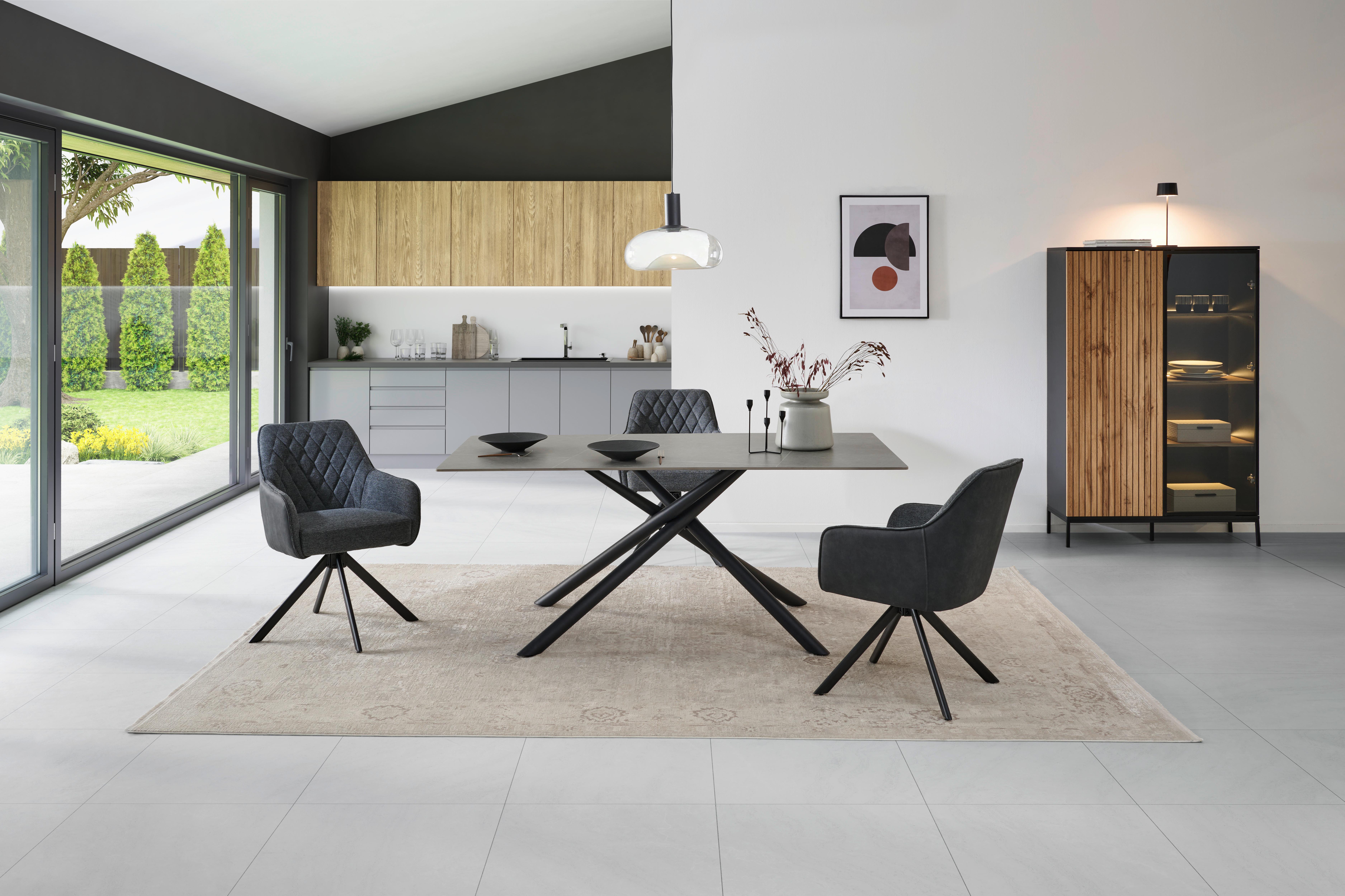 Esstisch Lior Keramik Grau, B: 180 cm - Schwarz/Grau, KONVENTIONELL, Keramik/Metall (180/76/90cm) - MID.YOU