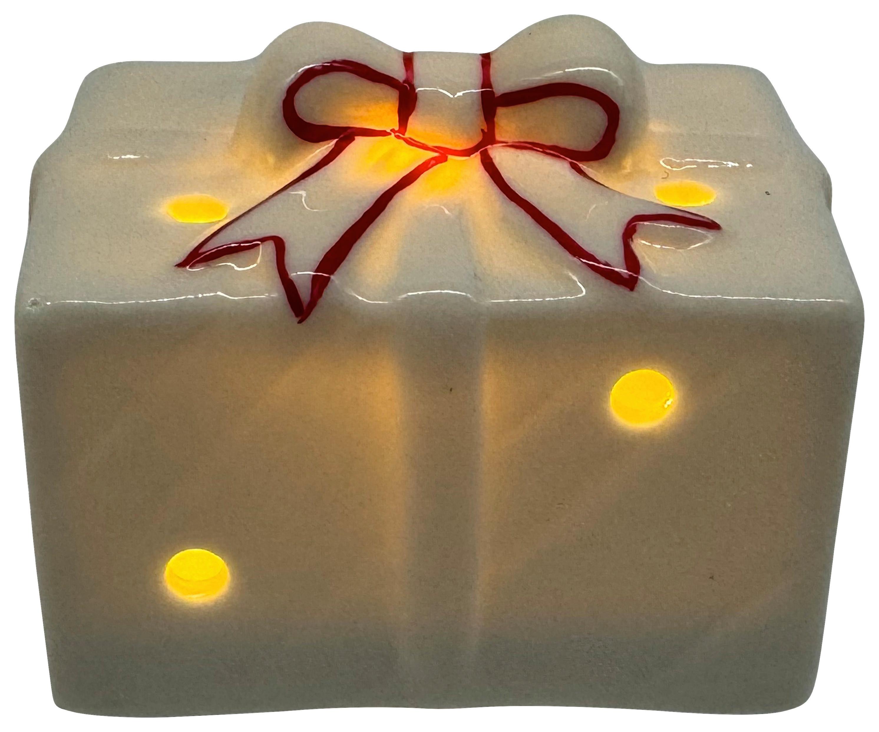 Vianočná figúrka LED / teplá biela - biela/červená, Konventionell, keramika (6,2/4,8/4,7cm) - Mömax