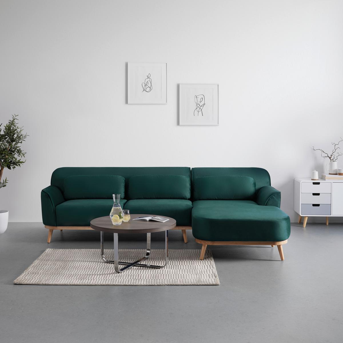 SEdací souprava ADRIANA zelená - zelená/přírodní barvy, Moderní, dřevo/textil (268/77/161cm) - Bessagi Home