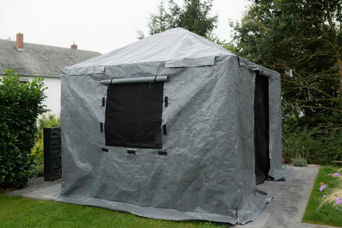 Schutzplane Winterabdeckung Pavillon 10x14 - Grau, Basics, Textil (426/303/292cm)