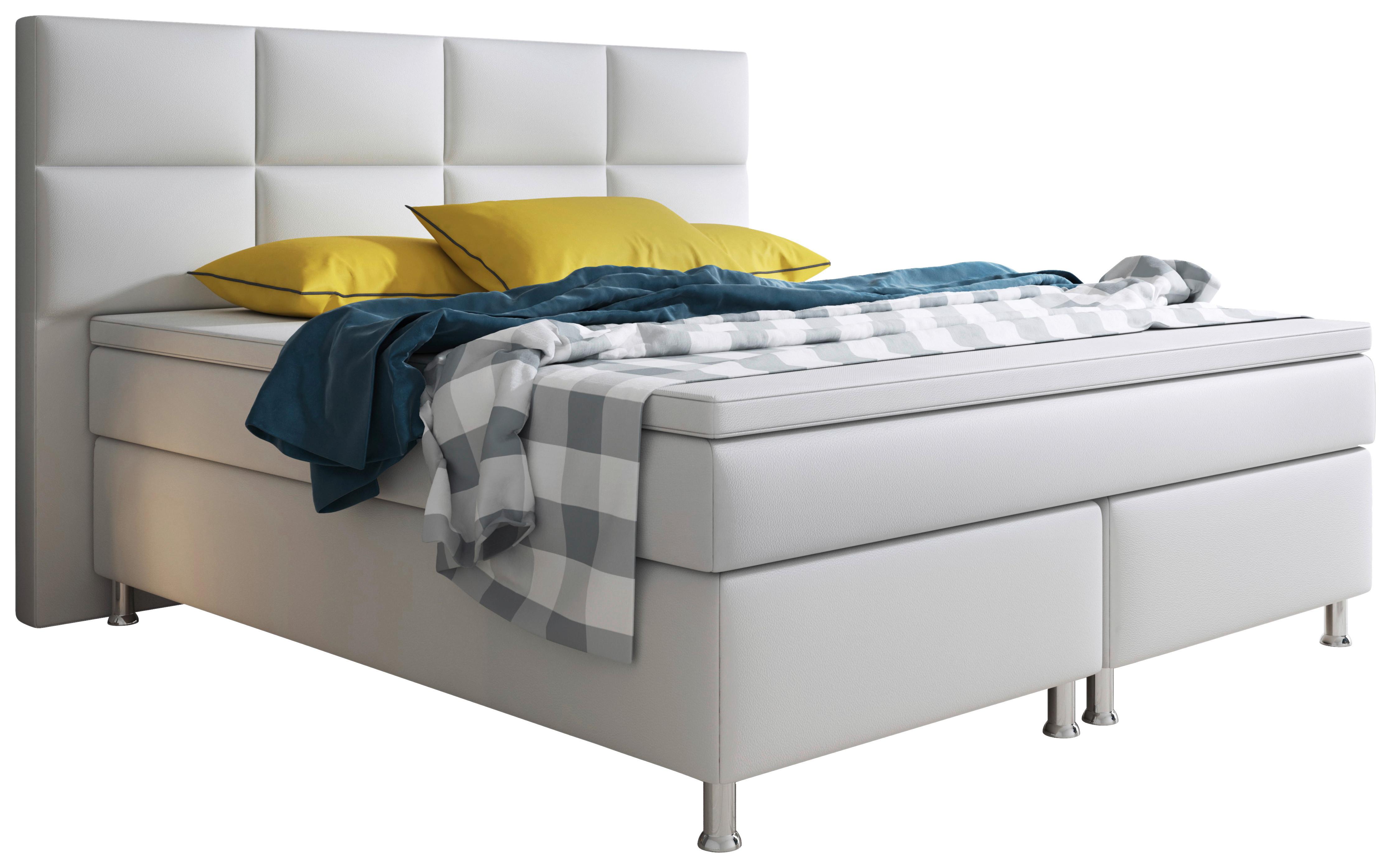 Boxspringbett Mit Topper 180x200 Cm Miami-Bk - Silberfarben/Weiß, KONVENTIONELL, Leder/Textil (200/125/210cm) - MID.YOU