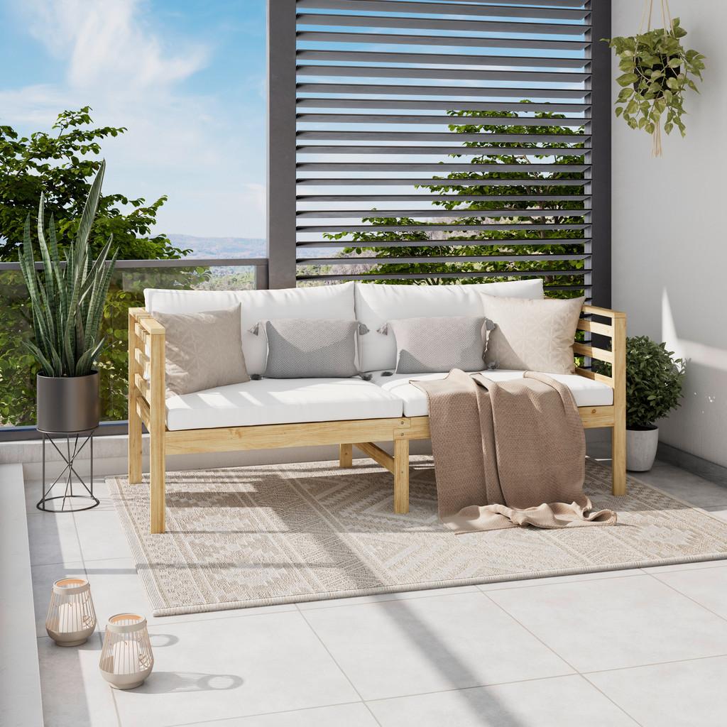 Gartenbank Akazienholz 2-Sitzer Sevilla mit Kissen