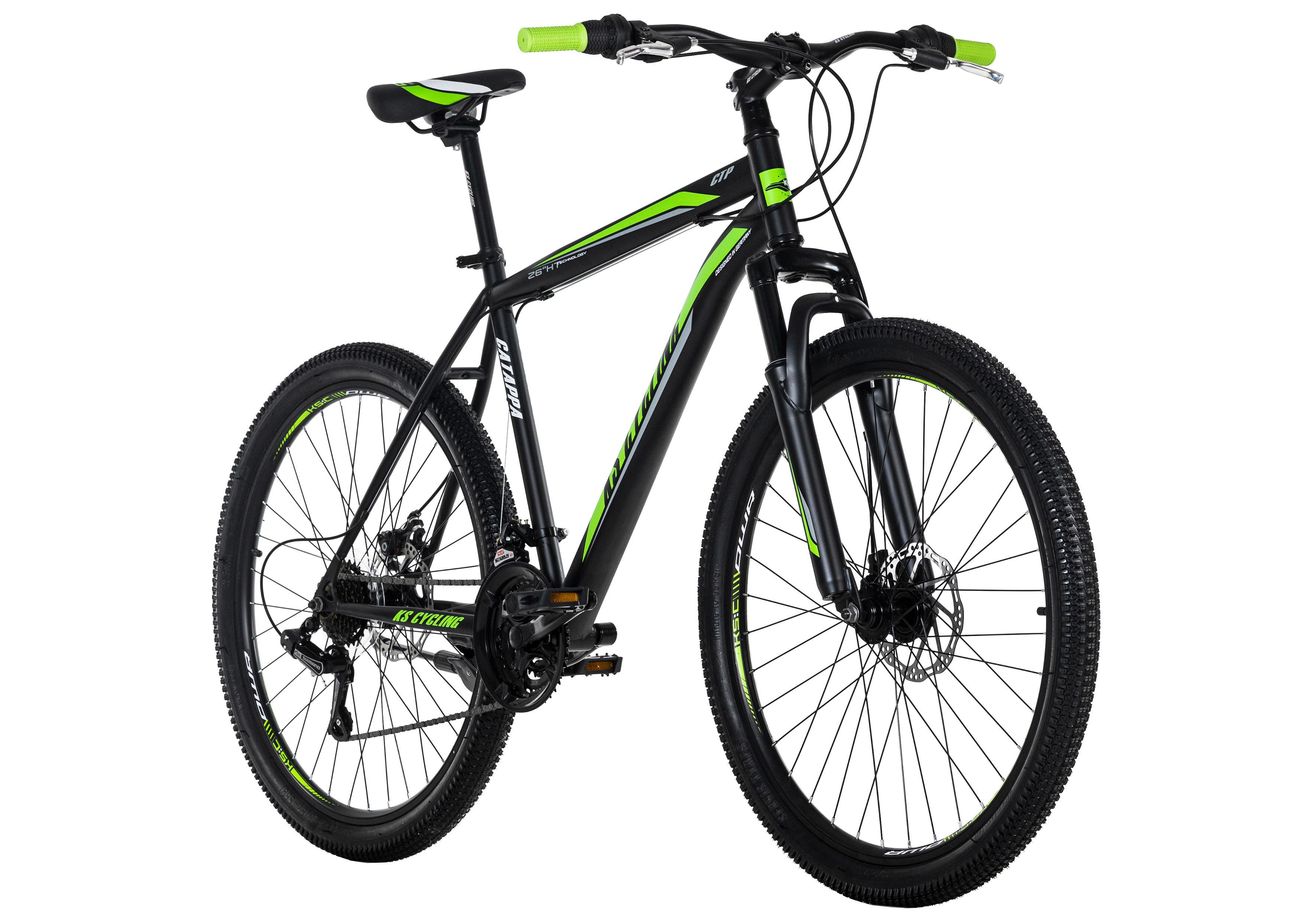 Mountainbike Hardtail 26 Zoll Catappa 21 Gänge - Schwarz/Grün, Basics, Metall (134/20,5/74cm) - KS Cycling