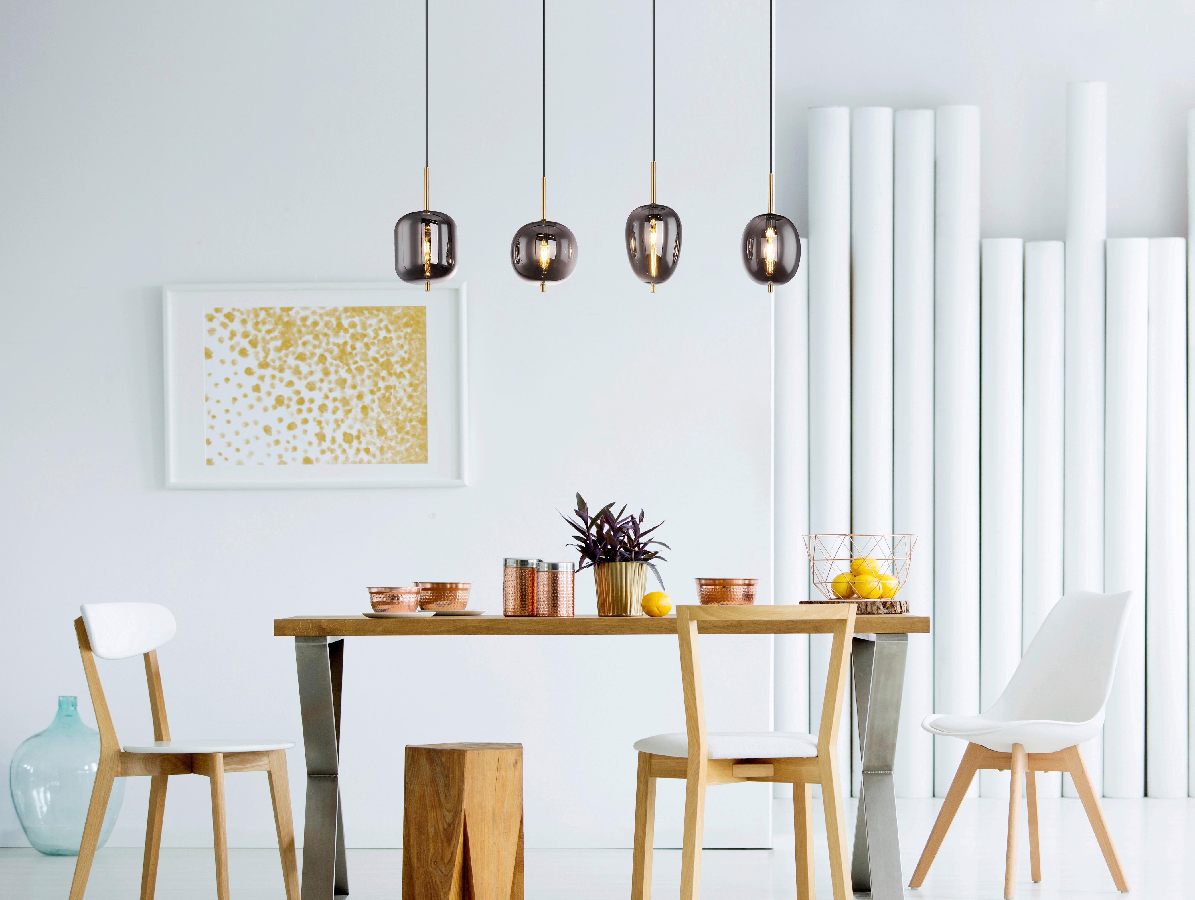 Hängeleuchte Blacky H: 120 Cm 4-Flammig, Mit Rauchglas - Messingfarben, Design, Glas/Metall (110/18,5/120cm) - Globo