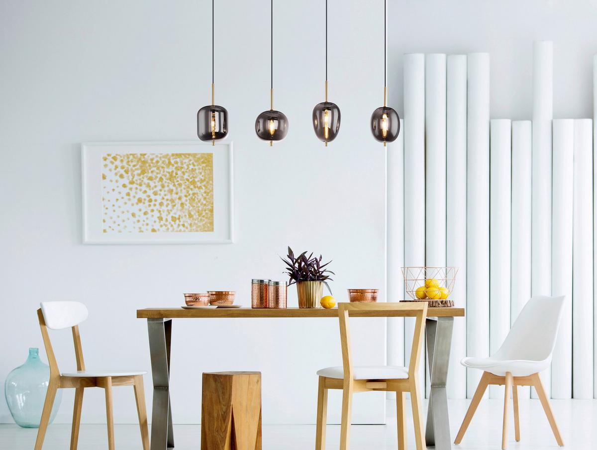 Hängeleuchte Blacky H: 120 Cm 4-Flammig, Mit Rauchglas - Messingfarben, Design, Glas/Metall (110/18,5/120cm) - Globo