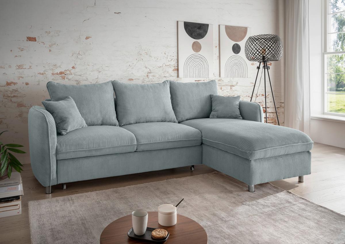 Eckschlafsofa Lauritio Hellblau S: 254x160 cm - Chromfarben/Hellblau, MODERN, Textil (254/160cm) - Livetastic
