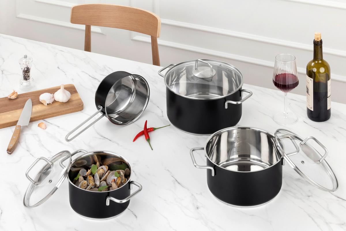 Kochtopfset Elvis - Edelstahlfarben/Transparent, Basics, Glas/Metall - James Wood