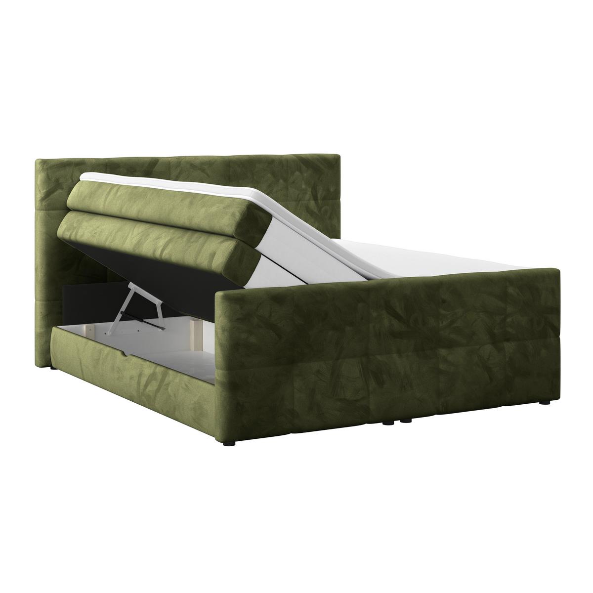 Boxspringbett mit Topper und Bettkasten 160x200 cm Medino - Dunkelgrün, KONVENTIONELL, Holz/Holzwerkstoff (160/200cm) - Luca Bessoni