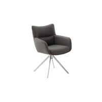 Armlehnstuhl Limone 2 Leder Anthrazit 360° drehbar - Edelstahlfarben/Anthrazit, KONVENTIONELL, Leder/Metall (61/88/63cm)