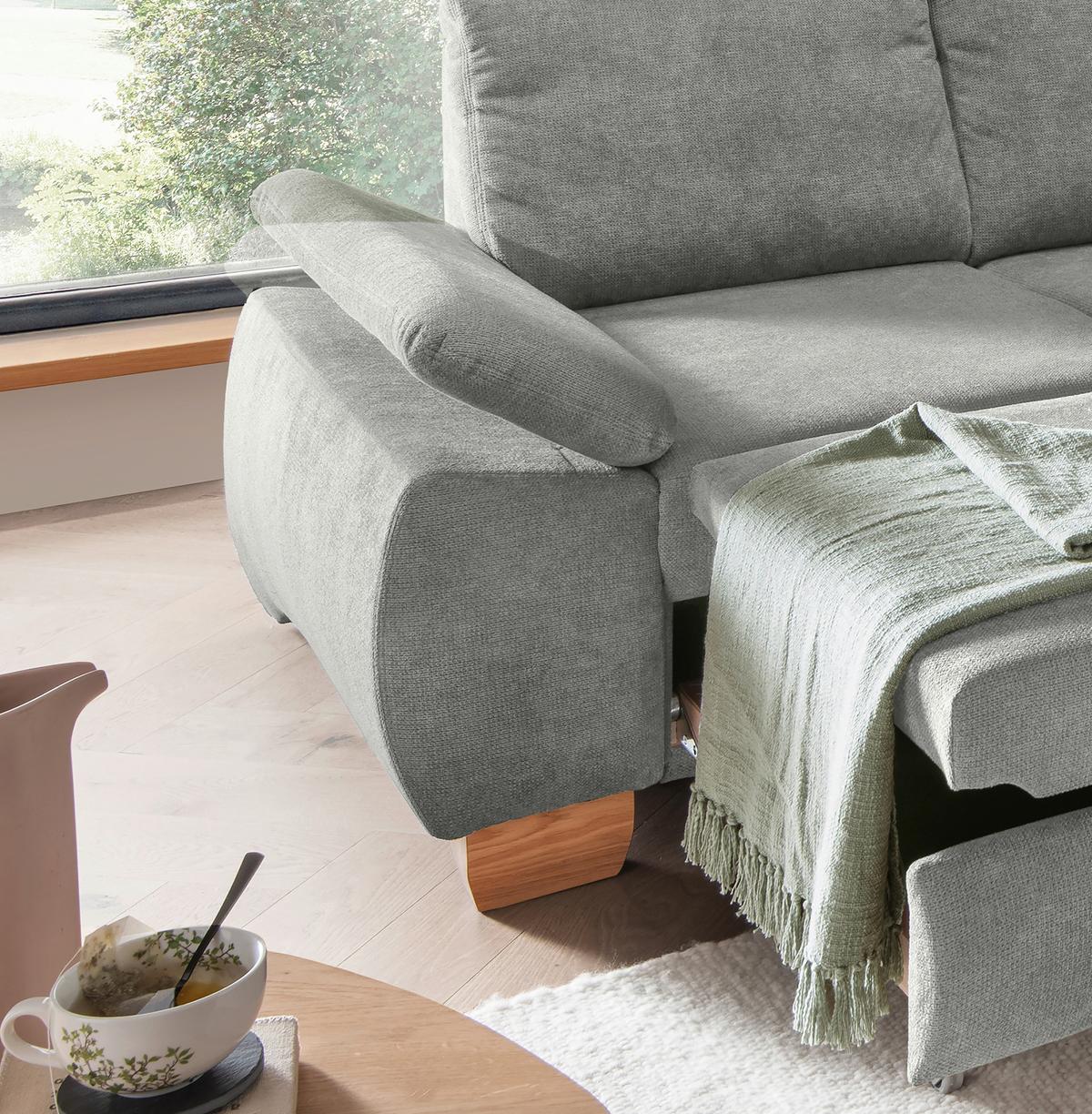 Eckschlafsofa Positano Hellgrau S: 261x206 Cm - Wildeiche/Hellgrau, MODERN, Textil (261/206cm) - Livetastic