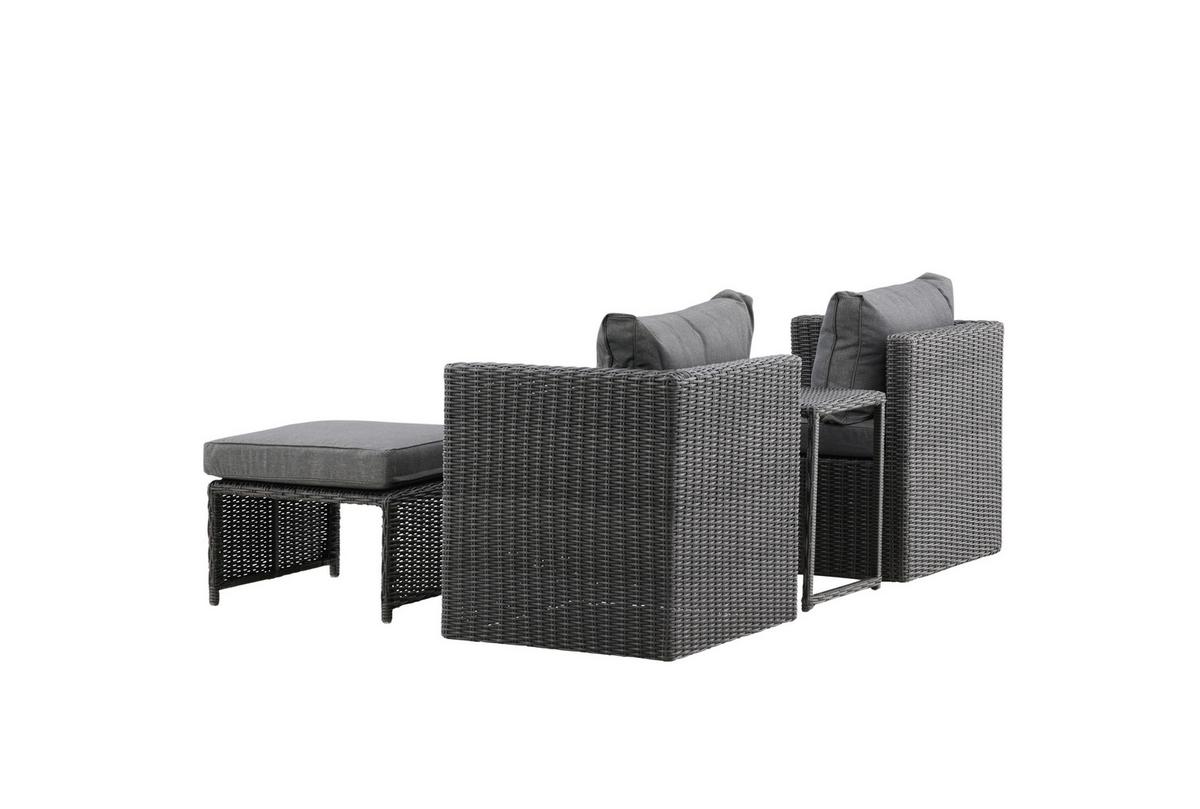 Gartenmöbel Set 5-Tlg. Quad Kunststoffgeflecht mit Kissen - Schwarz/Grau, KONVENTIONELL, Kunststoff/Metall - Gardenson
