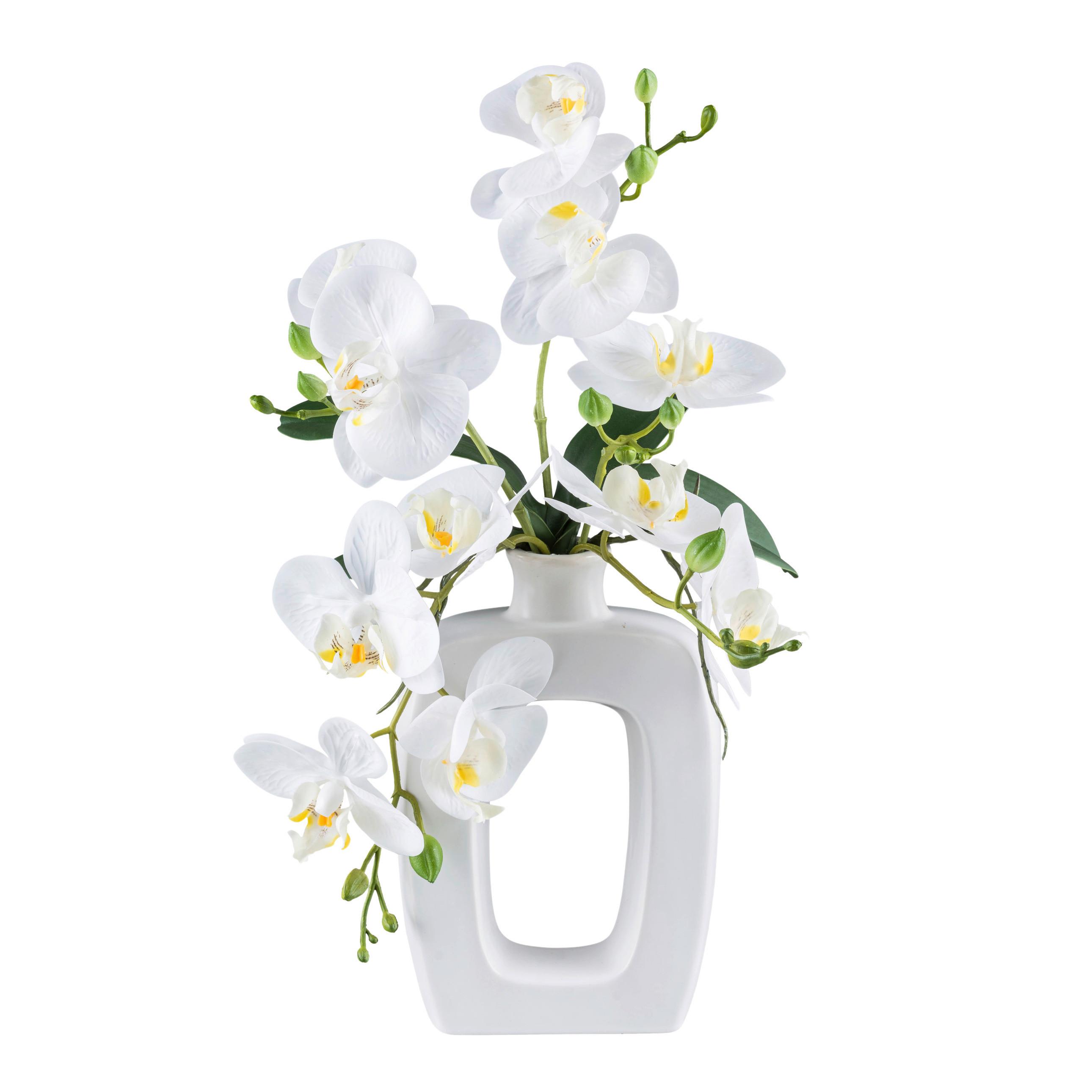 Kunstpflanze Orchideen Grün/Weiß, 42 cm - Weiß/Grün, Design, Keramik/Kunststoff (42cm) - P & B