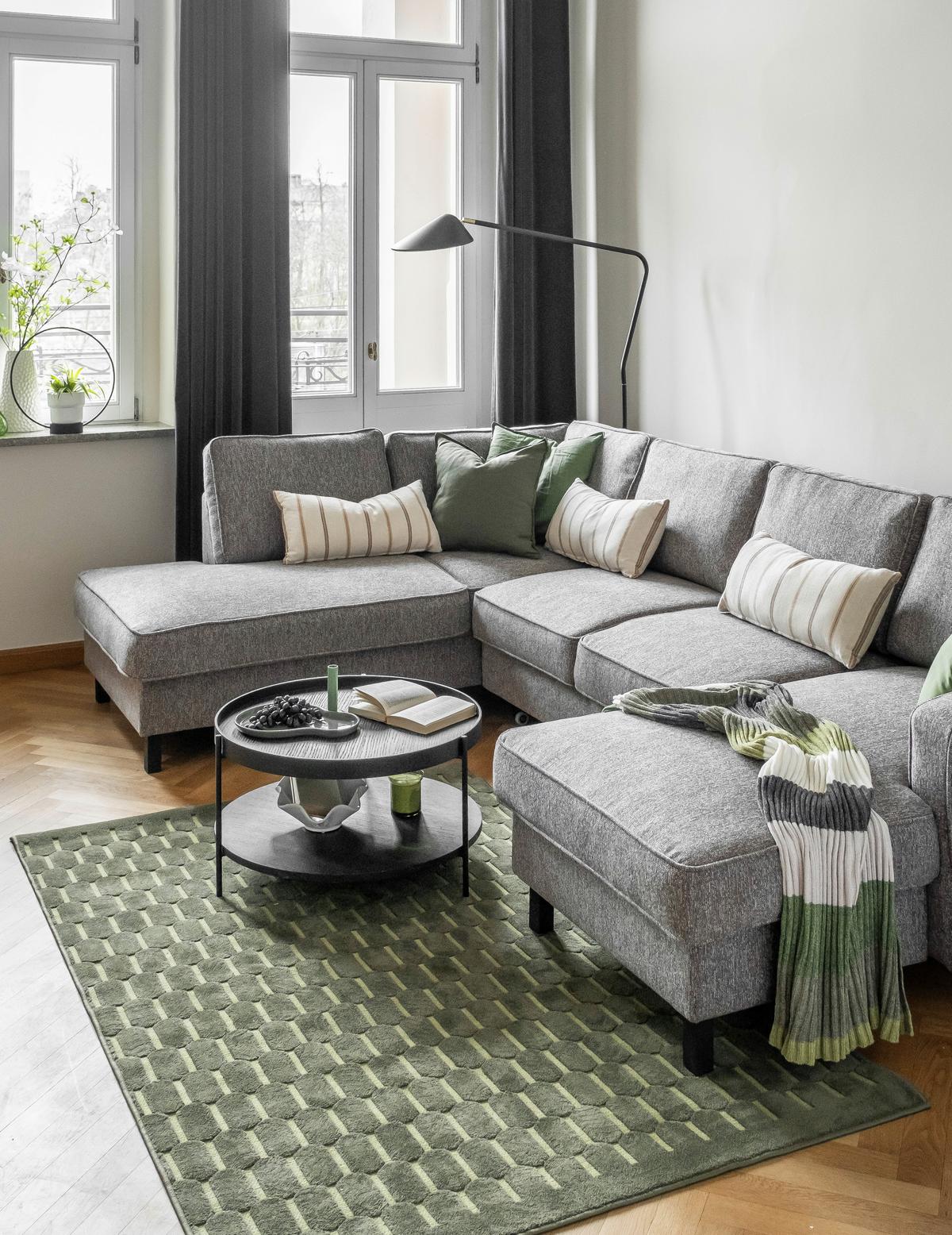 Wohnlandschaft Molly Grau B: 2987 cm - Schwarz/Grau, Textil (198/298/148cm) - MID.YOU
