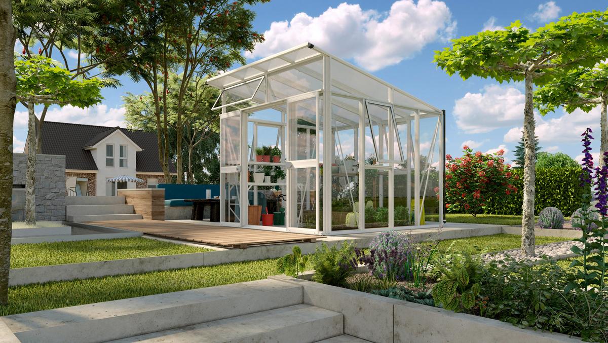 Gewächshausbausatz Aphrodite 7800 7,8 M2 - Weiß, Basics, Glas/Kunststoff (267,0/242,3/295,0cm)