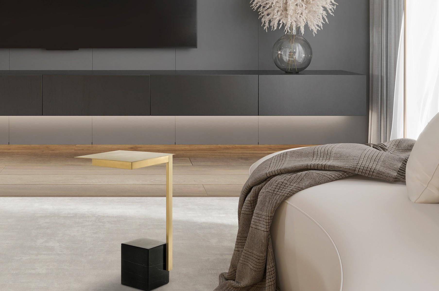 PRÍRUČNÝ STOLÍK OSCAR 200SCHWARZ - čierna/biela, Design, kov/kameň (30 cm/56 cm/30 cmcm) - Kayoom