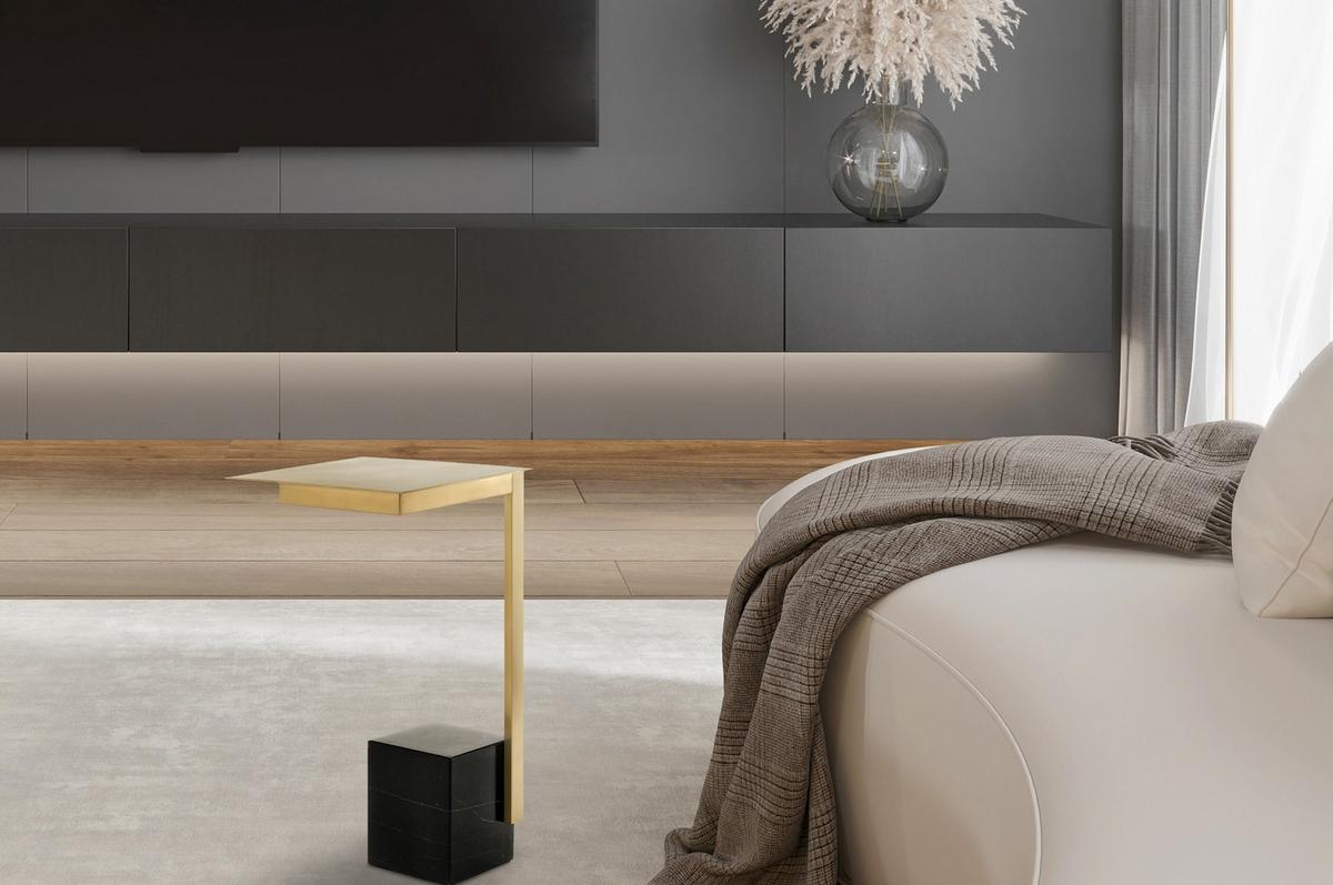 ODKLÁDACÍ STOLEK OSCAR 200SCHWARZ - bílá/černá, Design, kov/kámen (30 cm/56 cm/30 cmcm) - Kayoom