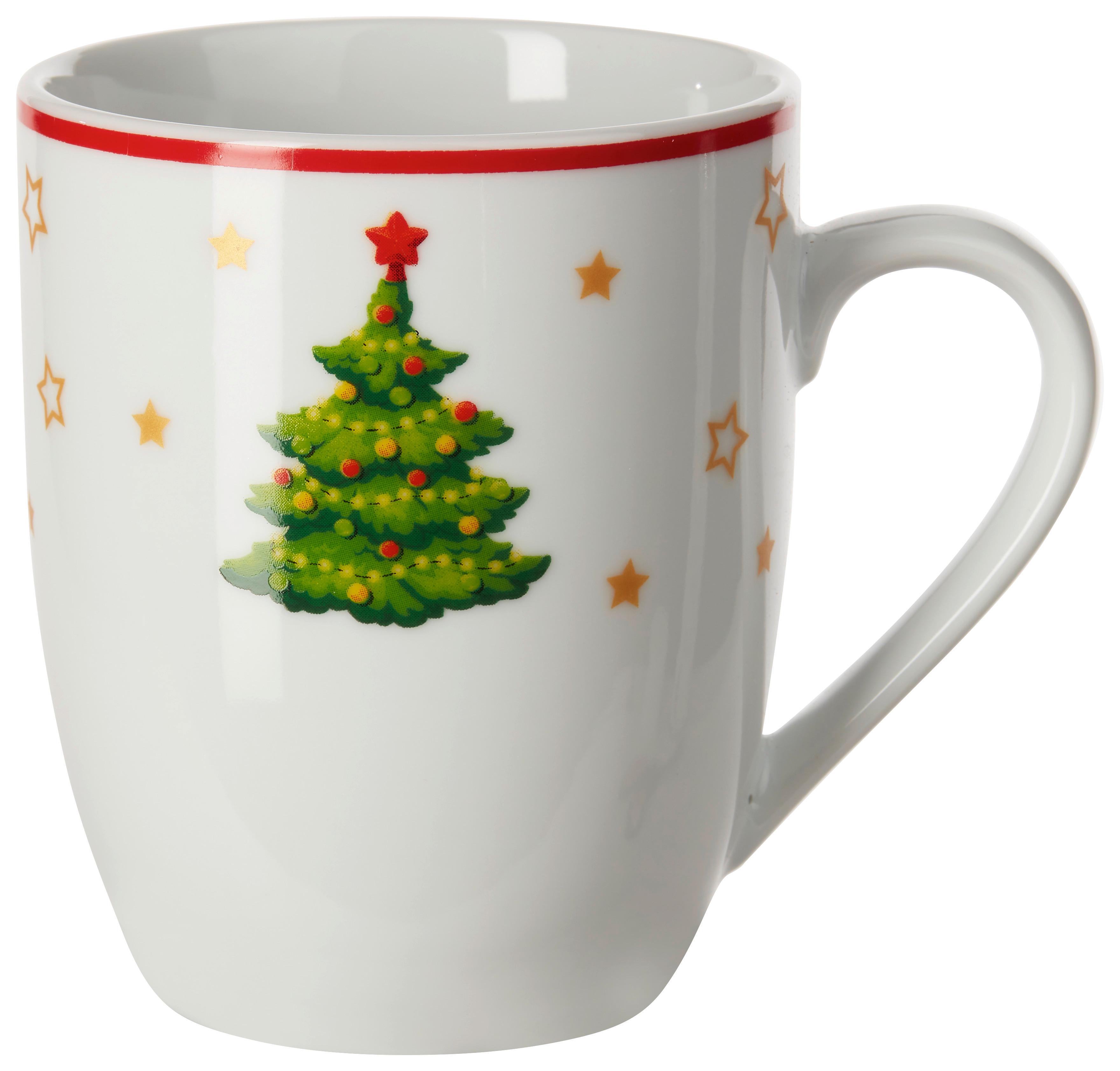 Kaffeebecher Porzellan 350 Ml Weiß, Mit Weihnachtsdesigns - Weiß, Design, Keramik (7,6/9,7cm) - Luca Bessoni